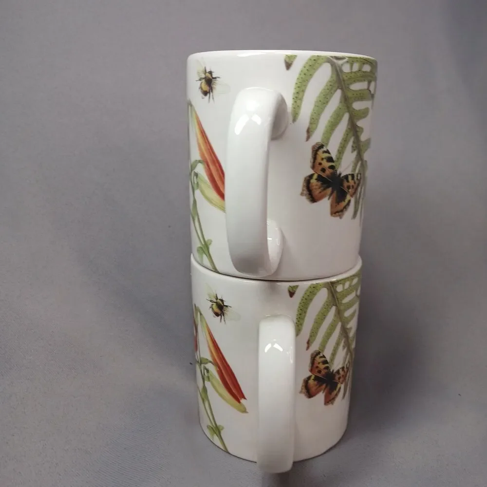 2 Spode Floral Haven Coffee Mugs Tea Cups Orange Lily Imperialware Vintage 2004